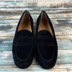 Harolds Womens All Leather Penny Loafers Size 7B Black Suede Moc Toe Dress Shoes